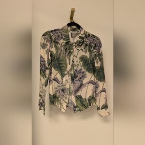 Reformation Green and Purple Floral Blouse